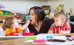 Mom Hacks A Baby feeds her mother at breakfast