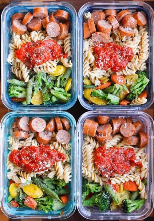 41 Healthy Meal Prep Ideas You Need This Week 40 15-Minute Chicken Sausage Pasta Meal Prep Bowl
