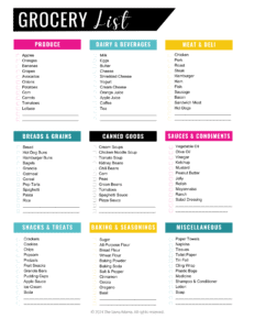 Filled-In Grocery List