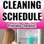 Free weekly cleaning schedule printable checklist to help busy moms organize house cleaning tasks into simple daily routines.