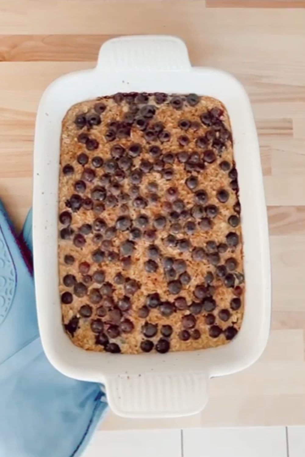 Baked blueberry oatmeal fresh out of the oven, making a cozy breakfast option that fits right into weight watchers recipes for families.
