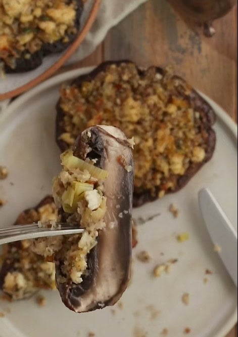 Stuffed portobello mushrooms with tofu make great sheet pan dinners. 