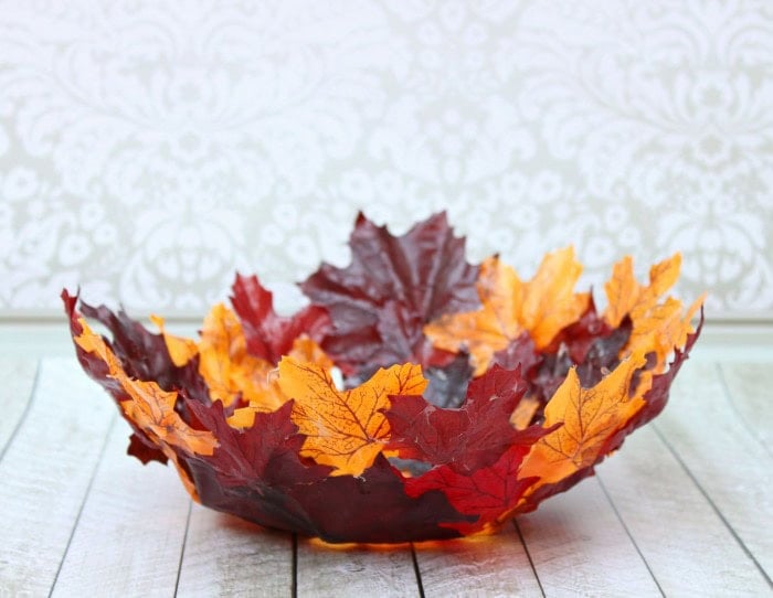 50 Dollar Tree Fall Decor Ideas To Transform Your Budget 16 Mod Podge Leaf Bowls