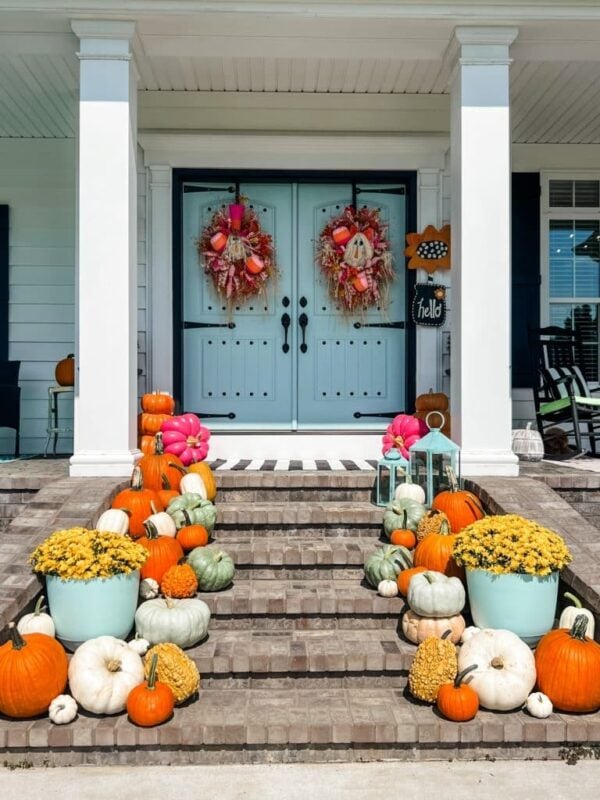50 Dollar Tree Fall Decor Ideas To Transform Your Budget 28 Pumpkins on Porch Steps