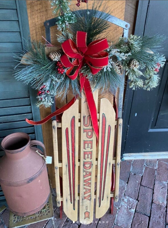 old sled decorated for Christmas