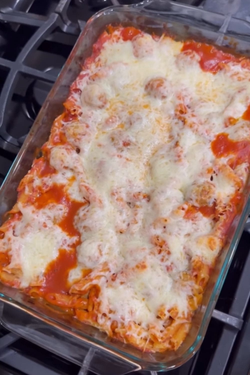 Cheesy meatball pasta fresh out of the oven, one of those dump and bake recipes that makes dinner feel easy and comforting.