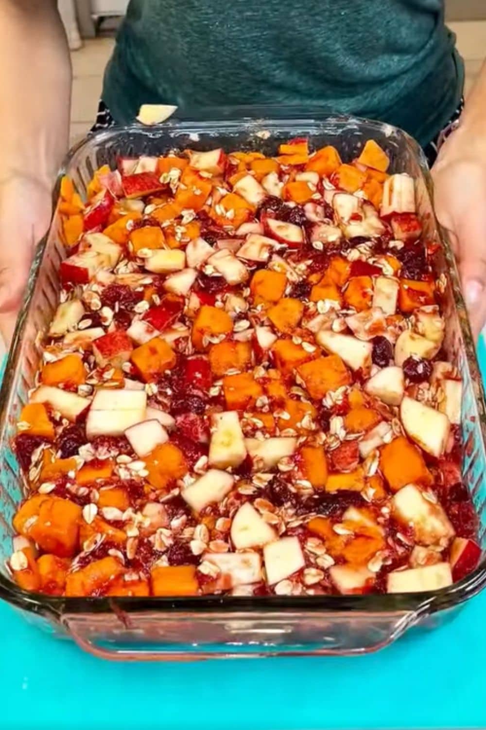 Sweet potatoes, apples, and cranberries mixed together before baking, a cozy option from our dump and bake recipes.